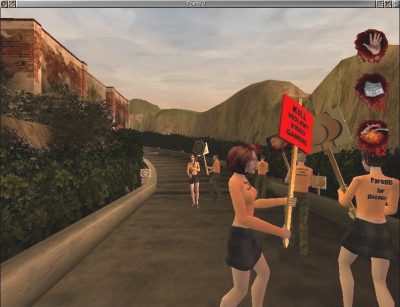 Postal²: Share The Pain  in-game screen image #2 Protesters, who currently do not know where their kids are.