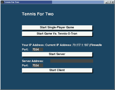 Tennis for Two title screen image #1 2 Players!