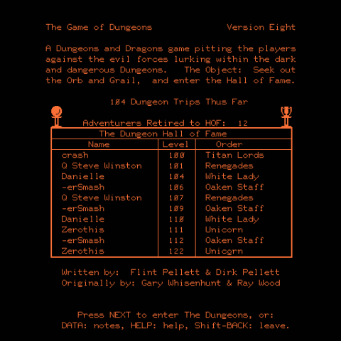 DND  title screen image #3 Hall of Fame