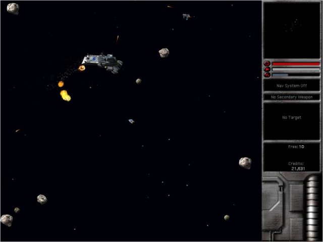 Escape Velocity Nova  in-game screen image #3 The player (flying a shuttle, center) looks on as a Federation battle group exchanges fire with an off-screen foe.