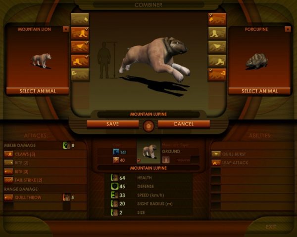 Impossible Creatures in-game screen image #1 Creature combiner