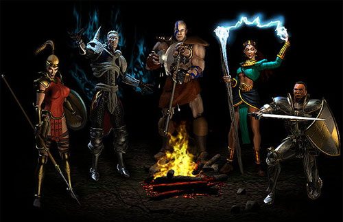 Diablo II  character / portrait image #1 The five nameless heroes.
Amazon, Necromancer, Barbarian, Sorceress and Paladin.