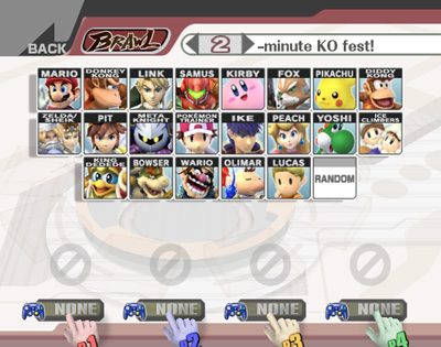 Super Smash Bros. Brawl  in-game screen image #1 Starting Character Select Screen