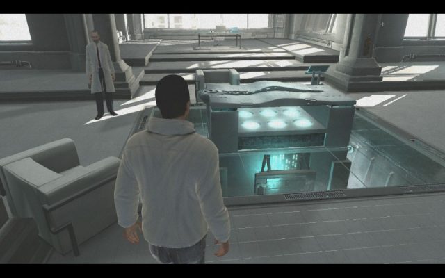 Assassin's Creed  in-game screen image #6 Desmond in the real world walking towards the Animus device.