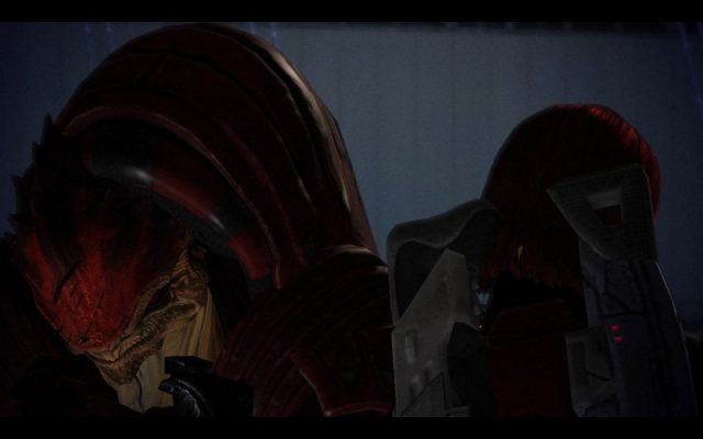 Mass Effect  in-game screen image #1 Chatting with Wrex, one of your many companions.