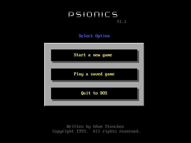Psionics title screen image #1 Main menu