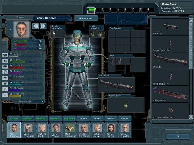 UFO: Extraterrestrials  in-game screen image #2 Equipment screen