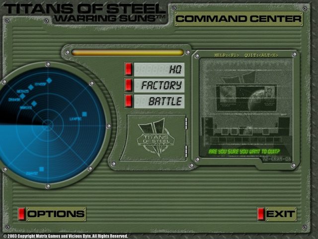 Titans of Steel: Warring Suns  in-game screen image #2 Main menu