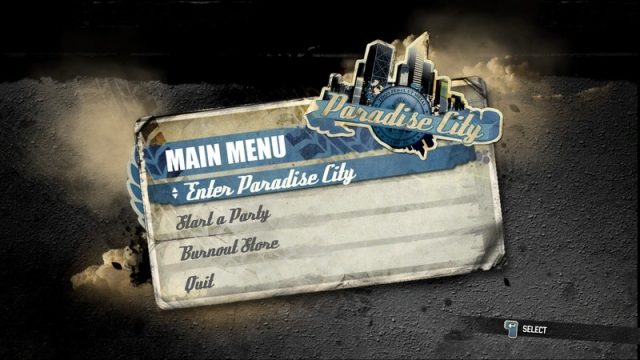 Burnout Paradise  in-game screen image #3 Main menu