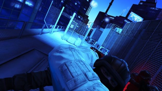 Mirror's Edge in-game screen image #3 Leg up, man down.