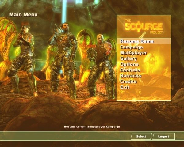 The Scourge Project  in-game screen image #3 Main menu