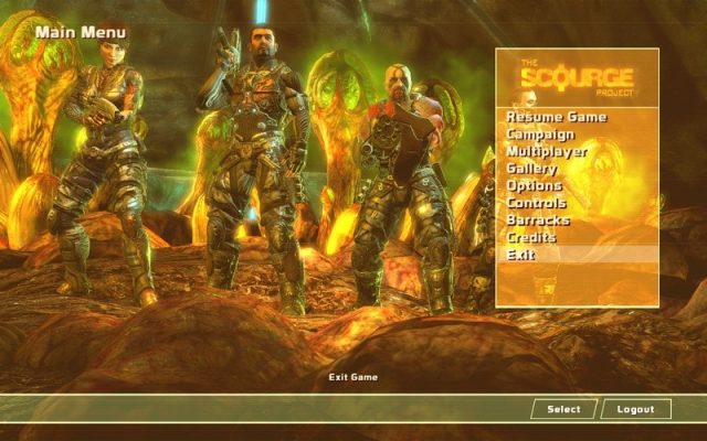 The Scourge Project  in-game screen image #2 Main menu as seen with crippled widescreen