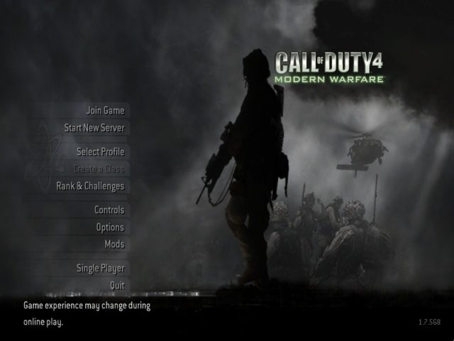 Call of Duty 4: Modern Warfare  in-game screen image #1 Multiplayer menu