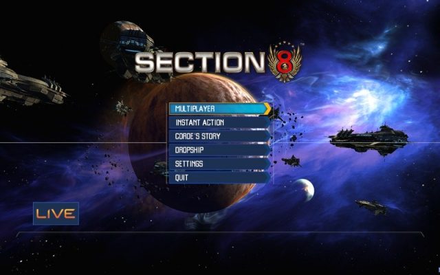 Section 8 in-game screen image #4 Main menu