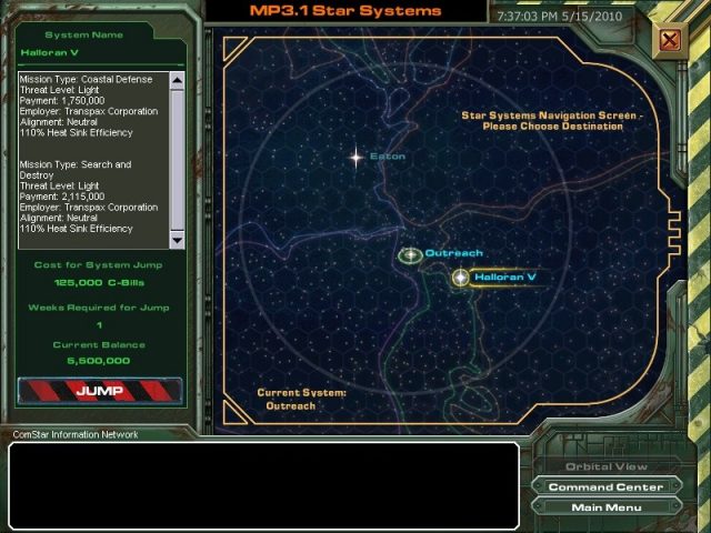 MechWarrior 4: Mercenaries  in-game screen image #2 Starmap and mission selection