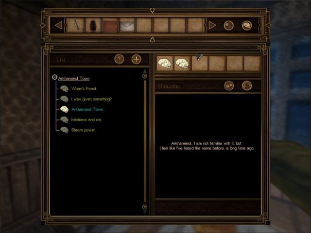 Darkness Within: The Dark Lineage  in-game screen image #3 Inventory, notes and thought combination.