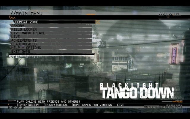 Blacklight: Tango Down  in-game screen image #3 Main menu
