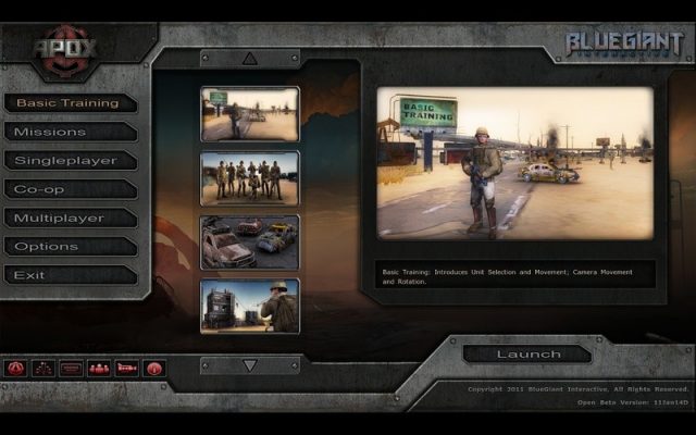 APOX in-game screen image #1 Main menu from open beta version