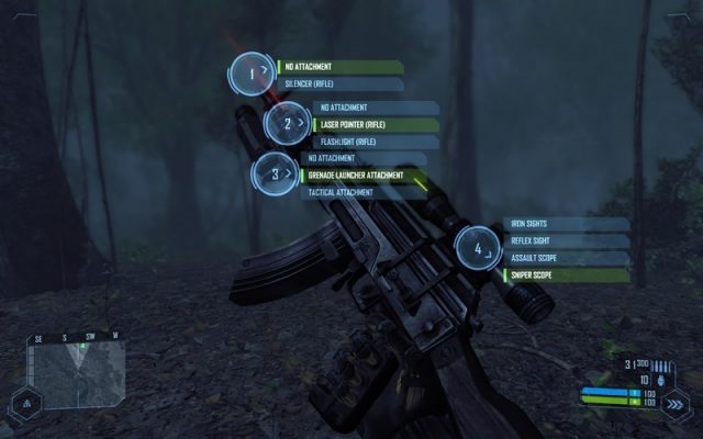 Crysis  in-game screen image #1 Fiddling with weapon attachments.