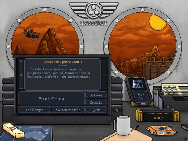 SpaceChem in-game screen image #1 Main menu.
