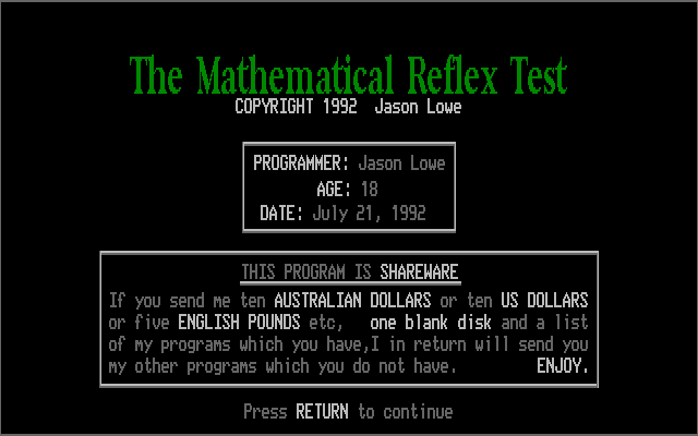 The Mathematical Reflex Test title screen image #1 