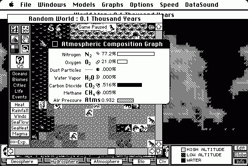 SimEarth: The Living Planet in-game screen image #1 Monochrome