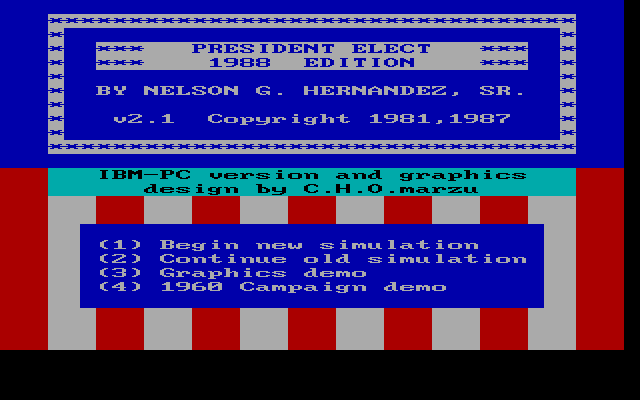 President Elect: 1988 Edition title screen image #1 