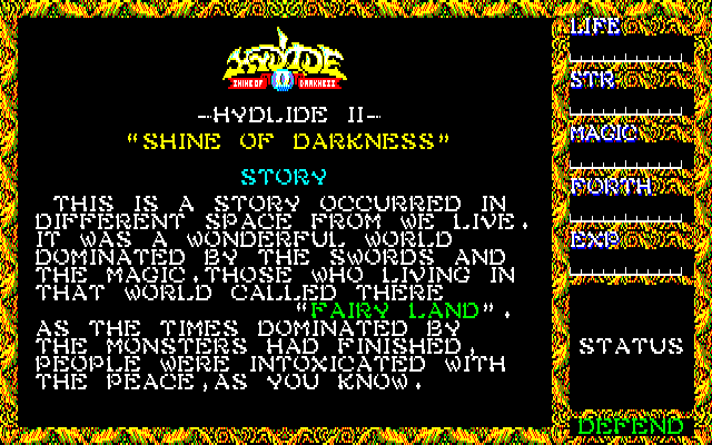 Hydlide II: Shine of Darkness  title screen image #1 