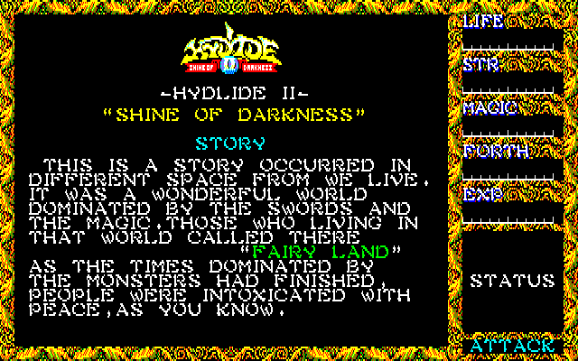 Hydlide II: Shine of Darkness  title screen image #1 