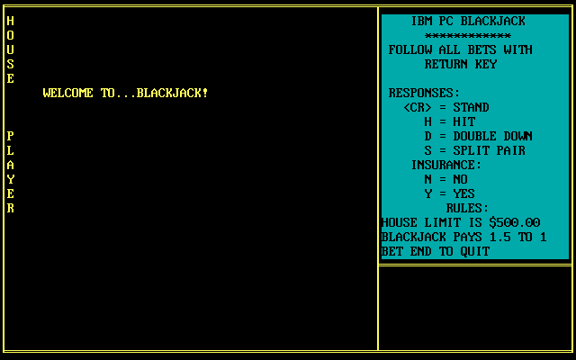 IBM PC Blackjack  title screen image #2 