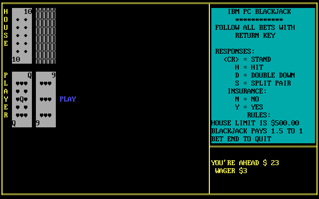 IBM PC Blackjack  in-game screen image #2 
