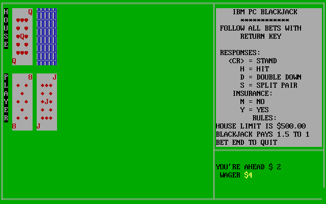 IBM PC Blackjack  in-game screen image #1 