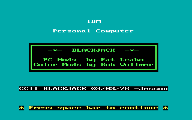 IBM PC Blackjack  title screen image #1 