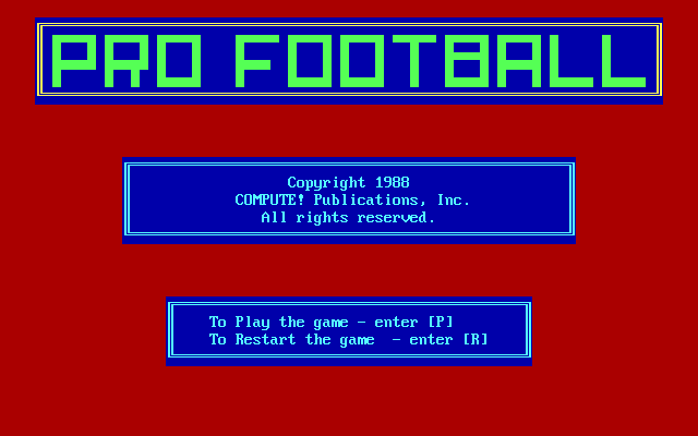 Pro Football title screen image #1 