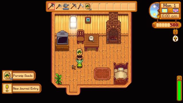 Stardew Valley in-game screen image #3 In cabin, first day of the game